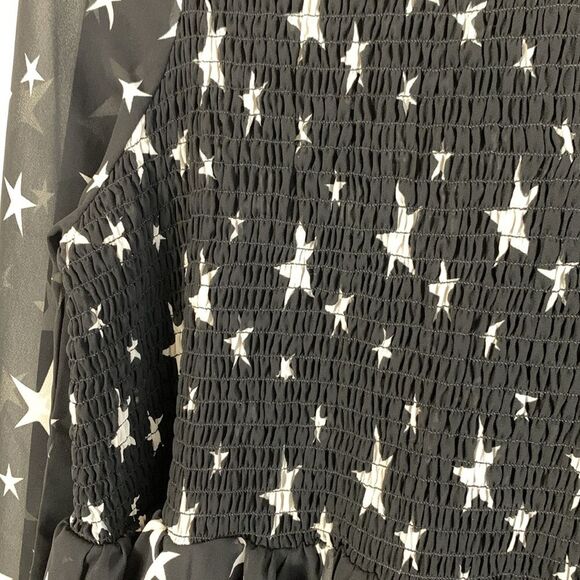 Asos Design Shirred Smocked Star Print Mini Dress Black & White Sz 10 - Picture 5 of 11